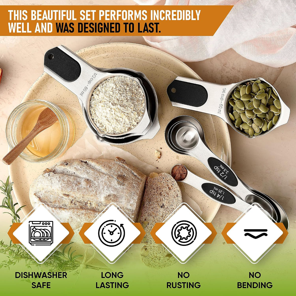 Spring Chef Magnetic Measuring Cups & Spoons Set of 9 with Leveler, Black