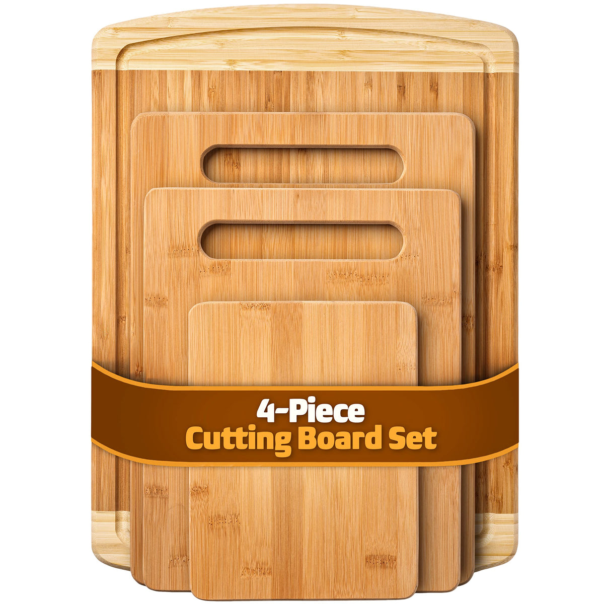 Bamboo Cutting Boards for Kitchen - Set of 3 Reversible Wood Cutting Boards with Handle, Large Medium Small Chopping Boards for Meat Vegetables Fruit Cheese Bread, Knife Friendly, 13x9.5 11x8.5 8x6