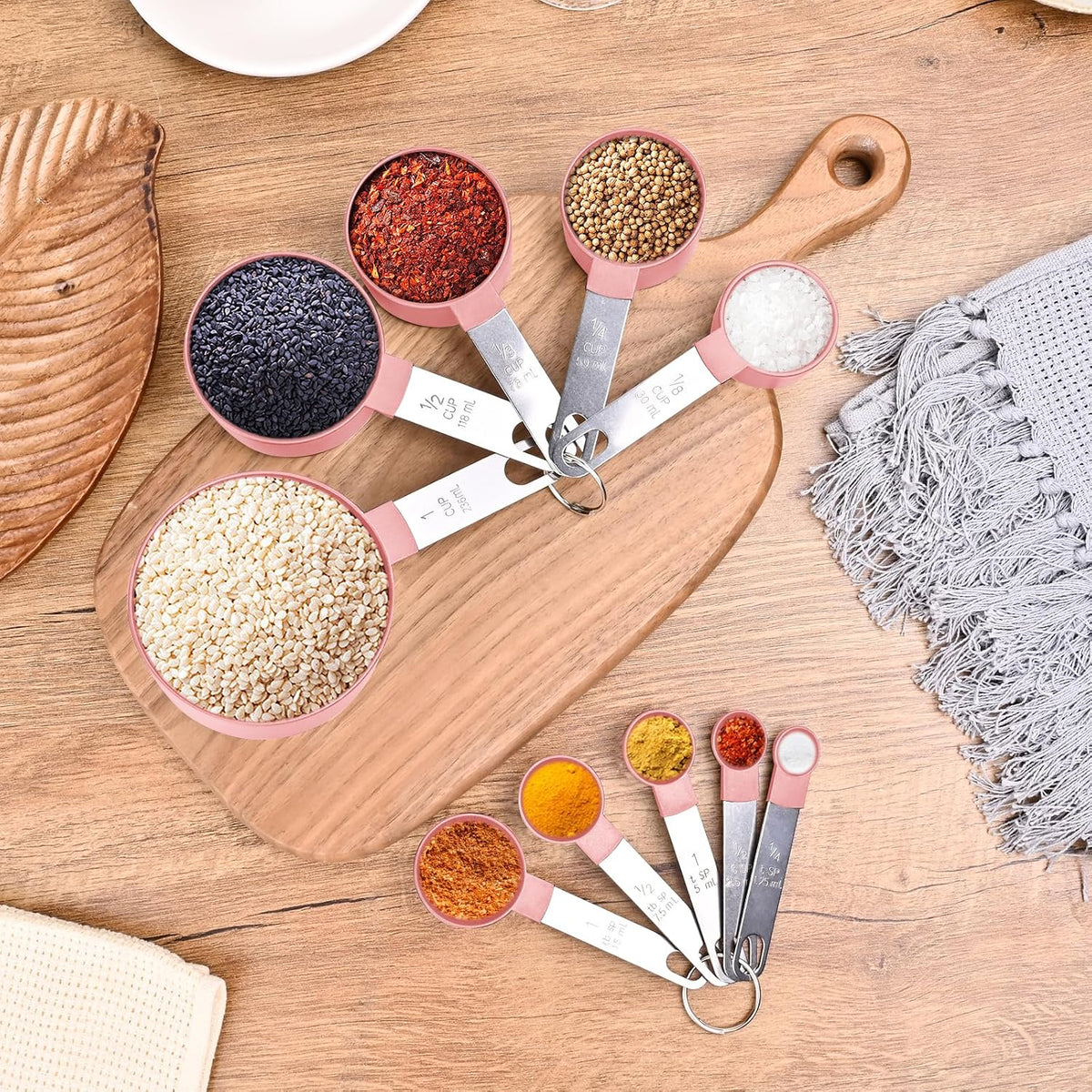 Measuring Cups and Spoons Set, 10-Piece with Stainless Steel Handles, Pink