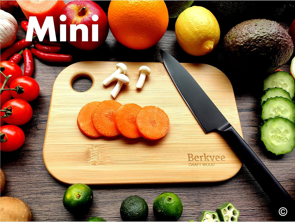 2 PCs Berkvee Small FSC-CERTIFIED Bamboo Wood Cutting Board Set – Mini Lightweight Wooden Cutting Board- BPA Free