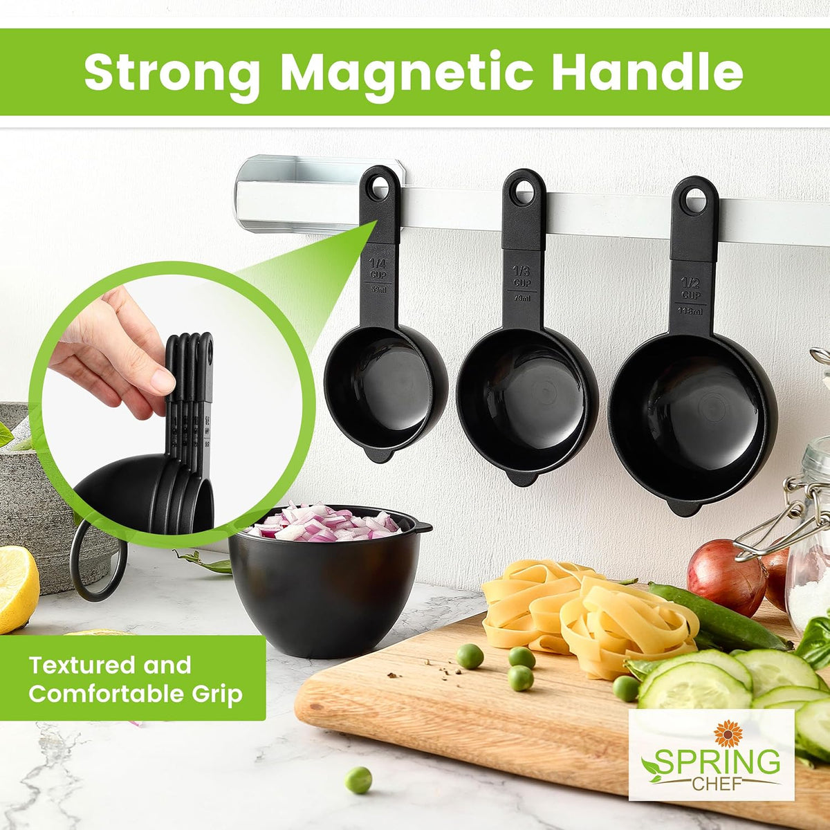 Spring Chef Black Magnetic Measuring Cups & Spoons - 9 pcs - Nesting Design
