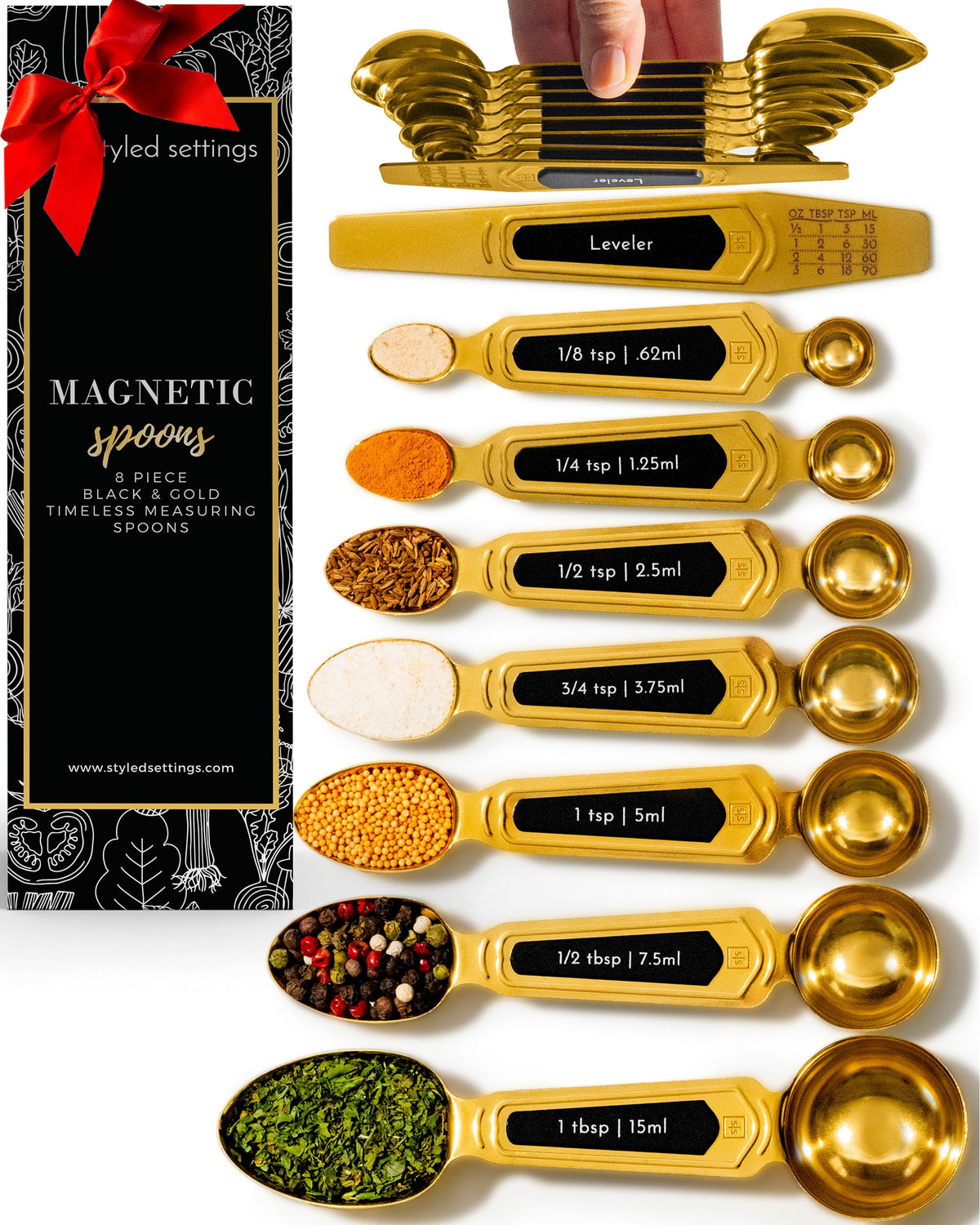 Styled Settings Copper Measuring Spoons Set with Leveler, 8-Piece